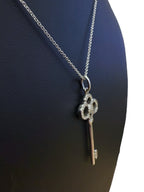 Tiffany & Co 18K White Gold & Diamond Crown Key Pendant Necklace 17”