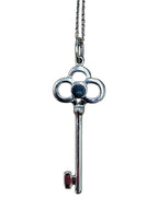 Tiffany & Co 18K White Gold & Diamond Crown Key Pendant Necklace 17”