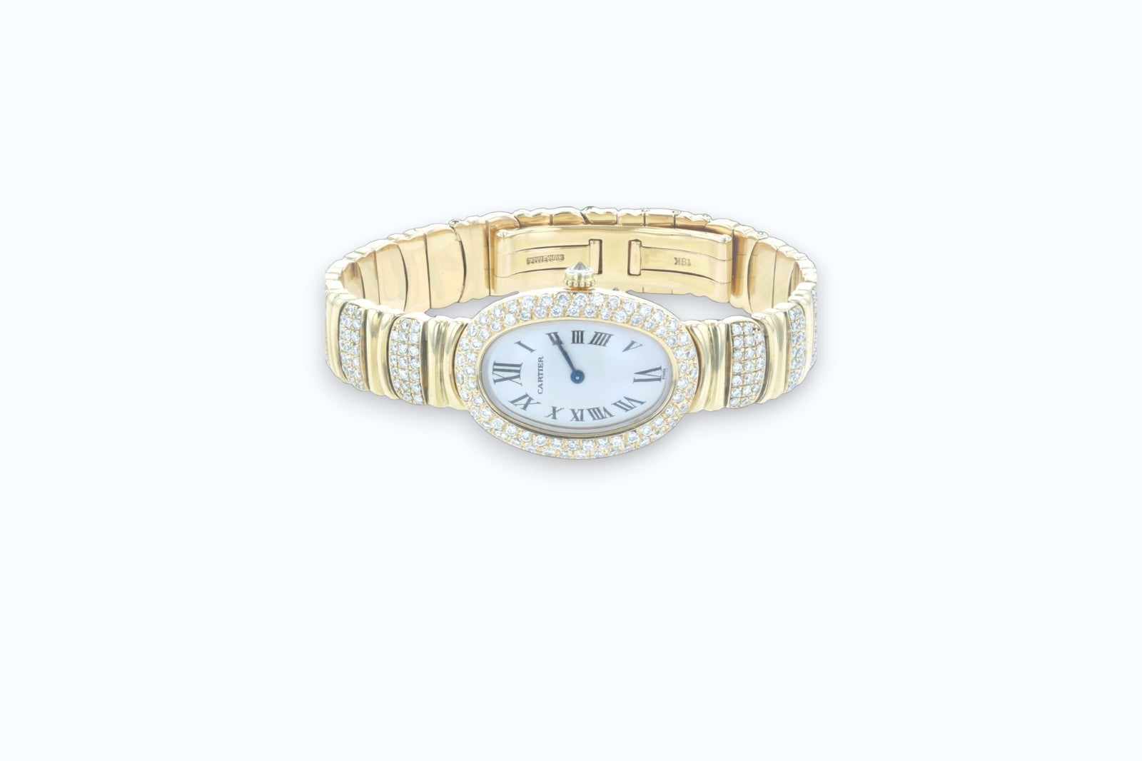 Cartier Baignoire 18k Yellow Gold Off White Roman Dial Quartz Women's Watch