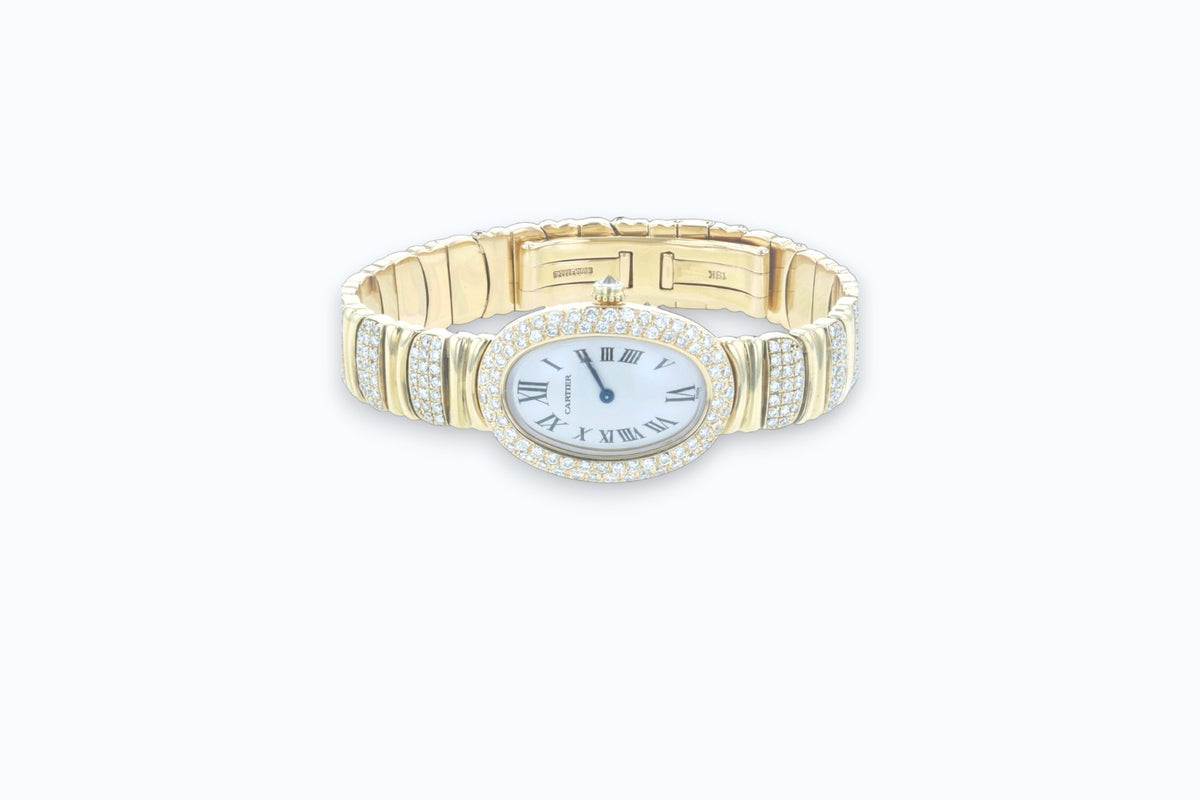 Cartier Baignoire 18K Yellow Gold iamond Ladies Watch 4.37 CTW