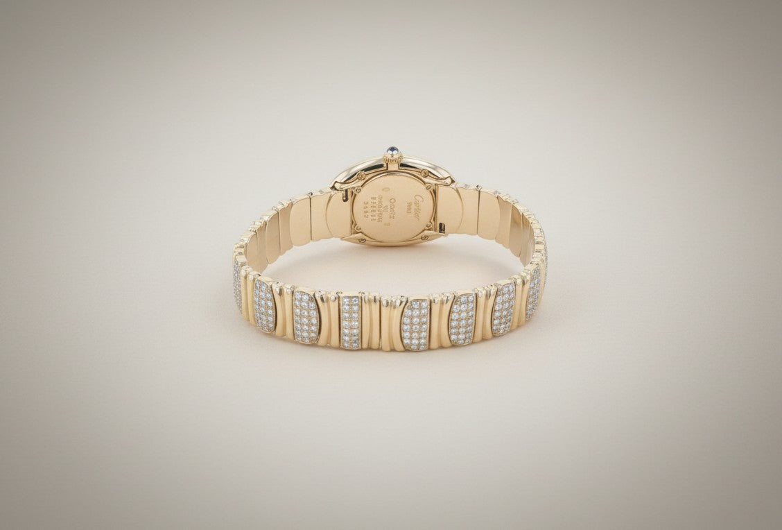 Cartier Baignoire 18k Yellow Gold Off White Roman Dial Quartz Women's Watch