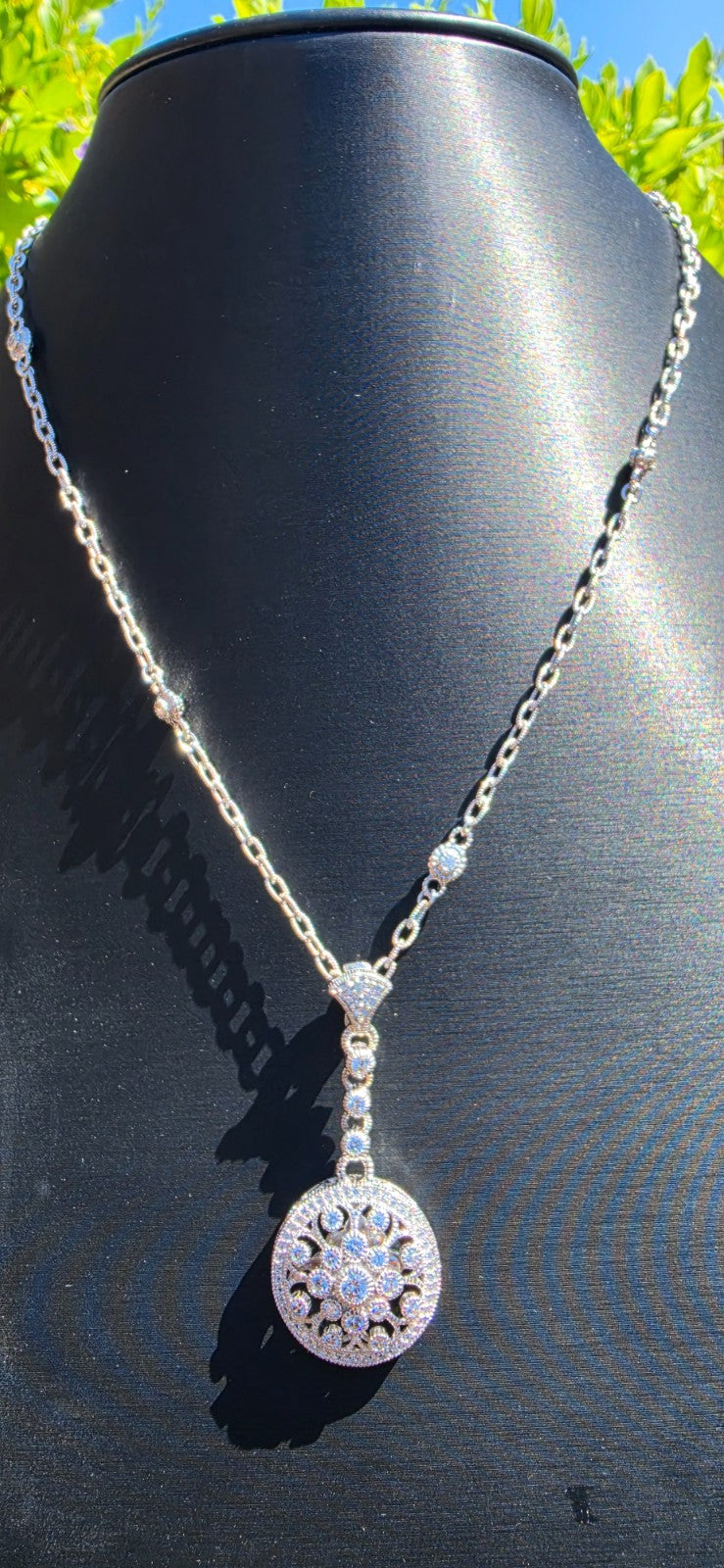 Judith Ripka 925 Sterling Silver CZ Medallion Pendant Necklace 21"