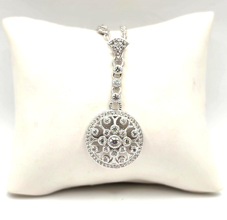 Judith Ripka 925 Sterling Silver CZ Medallion Pendant Necklace 21"