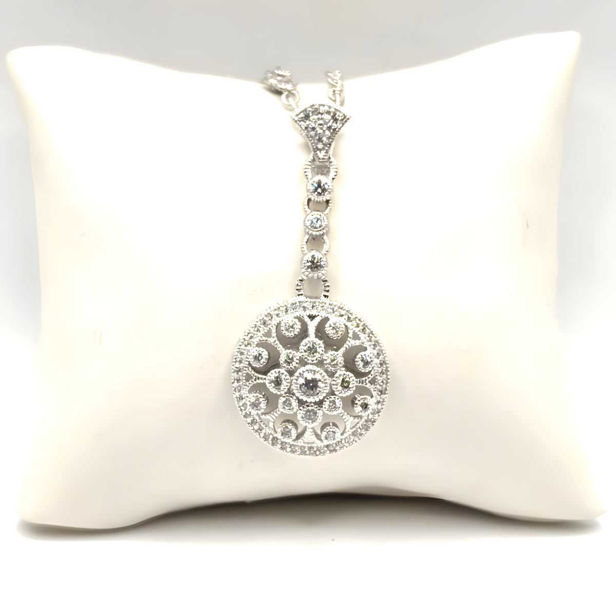 Judith Ripka 925 Sterling Silver CZ Medallion Pendant Necklace 21"