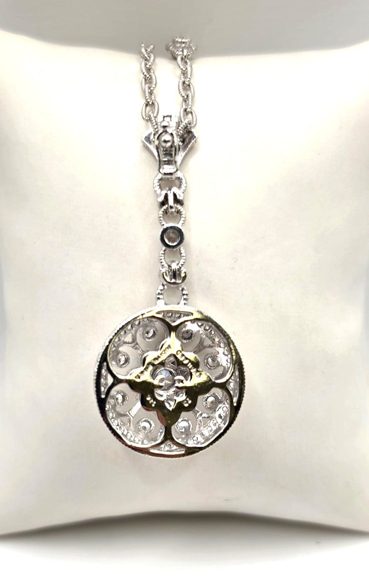 Judith Ripka 925 Sterling Silver CZ Medallion Pendant Necklace 21"