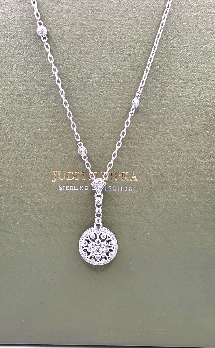 Judith Ripka 925 Sterling Silver CZ Medallion Pendant Necklace 21"