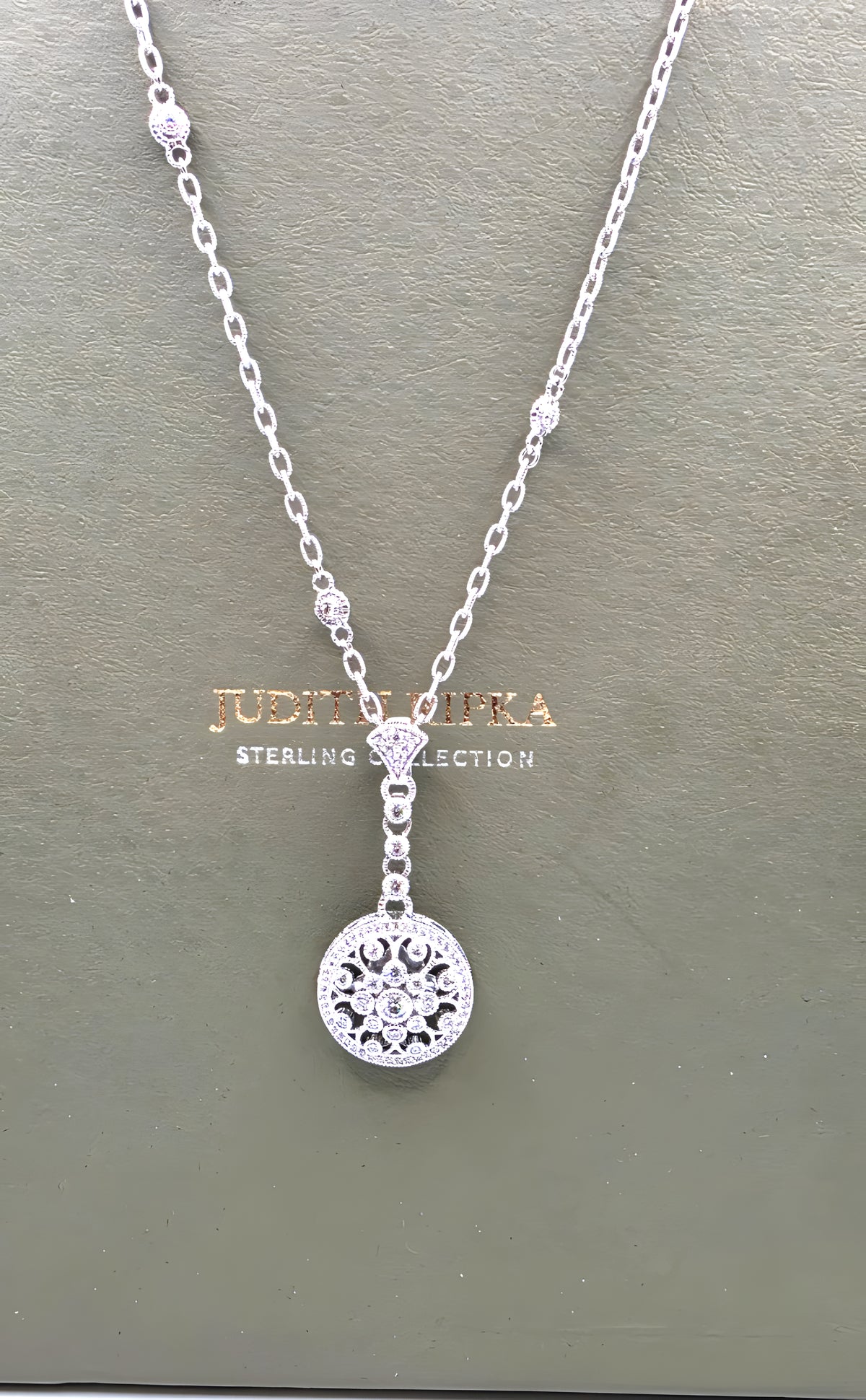 Judith Ripka 925 Sterling Silver CZ Medallion Pendant Necklace 21"