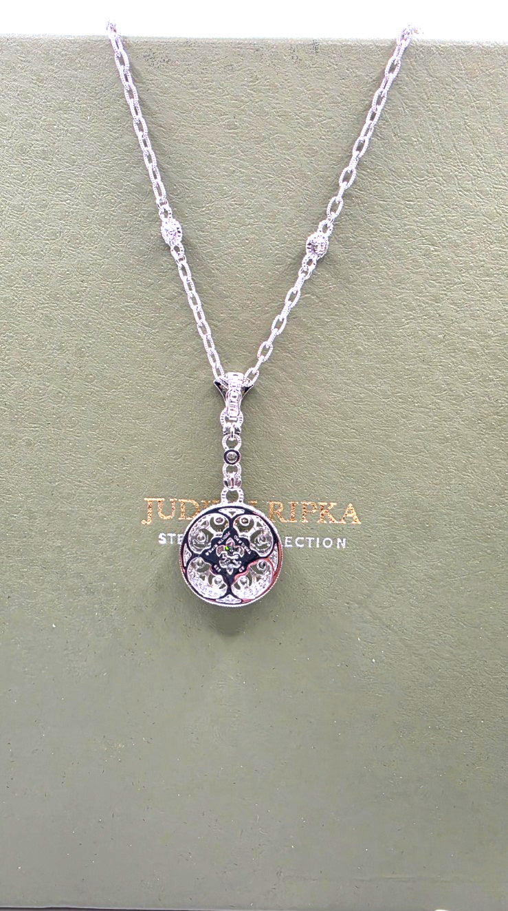 Judith Ripka 925 Sterling Silver CZ Medallion Pendant Necklace 21"