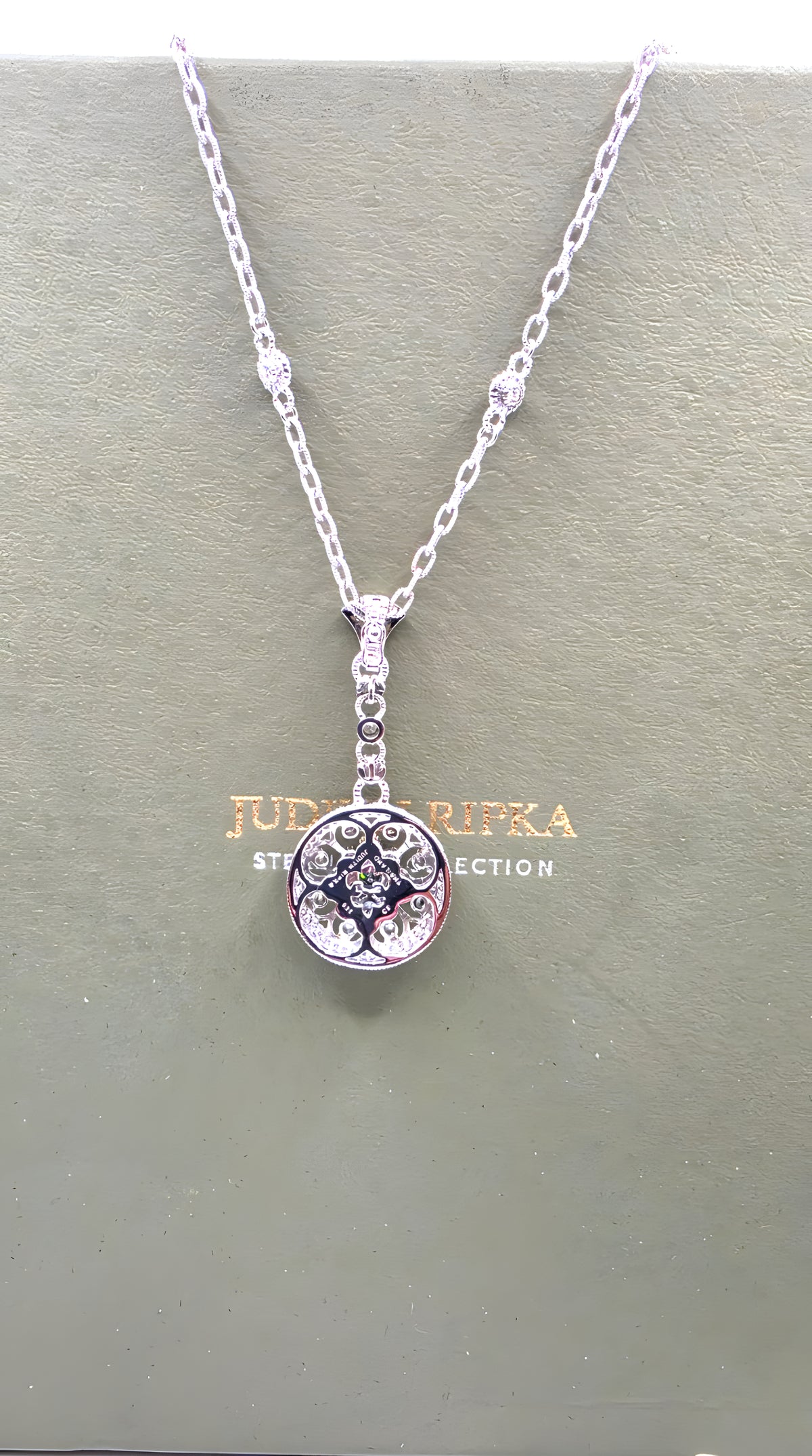 Judith Ripka 925 Sterling Silver CZ Medallion Pendant Necklace 21"
