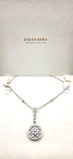 Judith Ripka 925 Sterling Silver CZ Medallion Pendant Necklace 21"