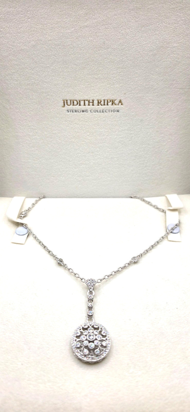 Judith Ripka 925 Sterling Silver CZ Medallion Pendant Necklace 21"