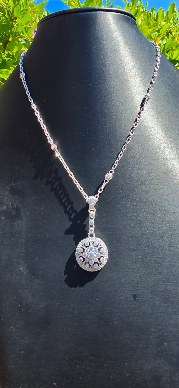Judith Ripka 925 Sterling Silver CZ Medallion Pendant Necklace 21"