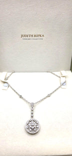 Judith Ripka 925 Sterling Silver CZ Medallion Pendant Necklace 21"