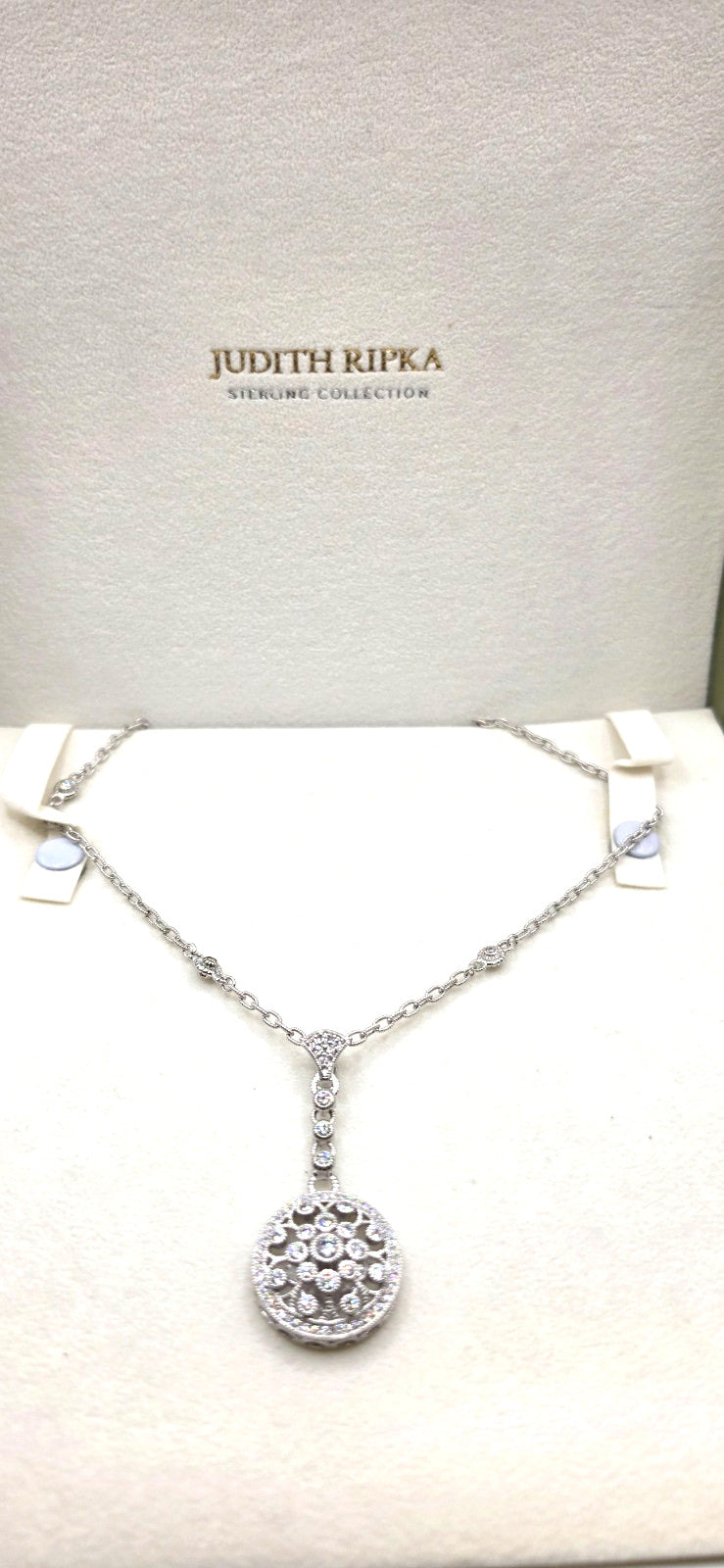 Judith Ripka 925 Sterling Silver CZ Medallion Pendant Necklace 21"
