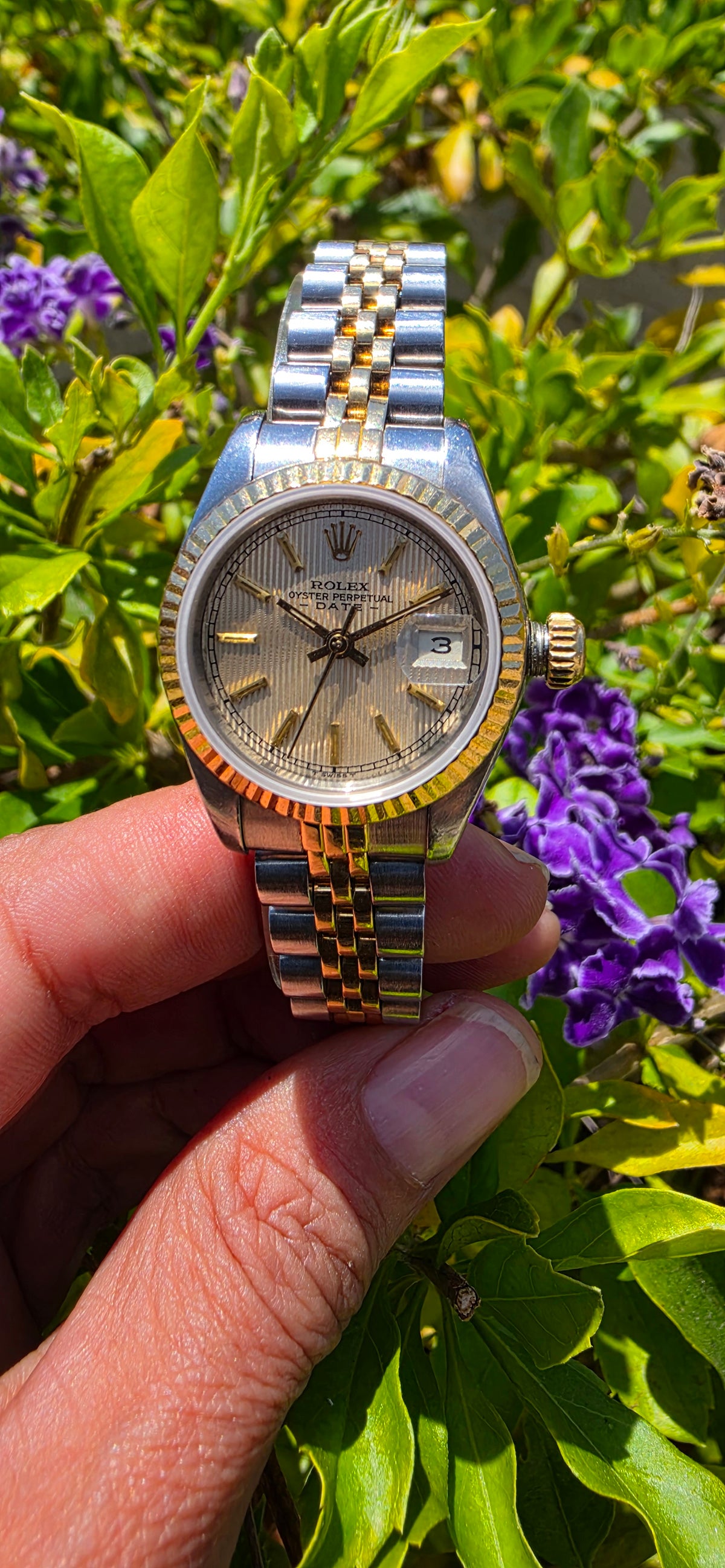 Ladies Rolex Datejust Two Tone Tuxedo Dial Watch Ref 69173  26mm