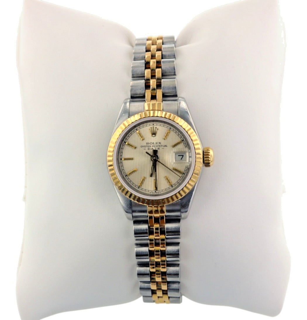 Ladies Rolex Datejust Two Tone Tuxedo Dial Watch Ref 69173  26mm