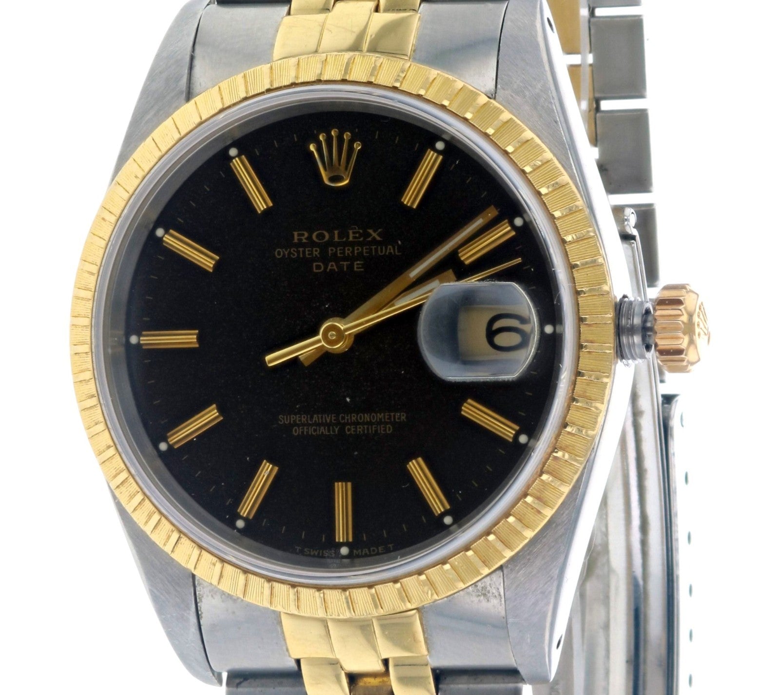 Rolex Oyster Perpetual Datejust 15223 34mm Two-Tone Steel 18K Gold Black Dial