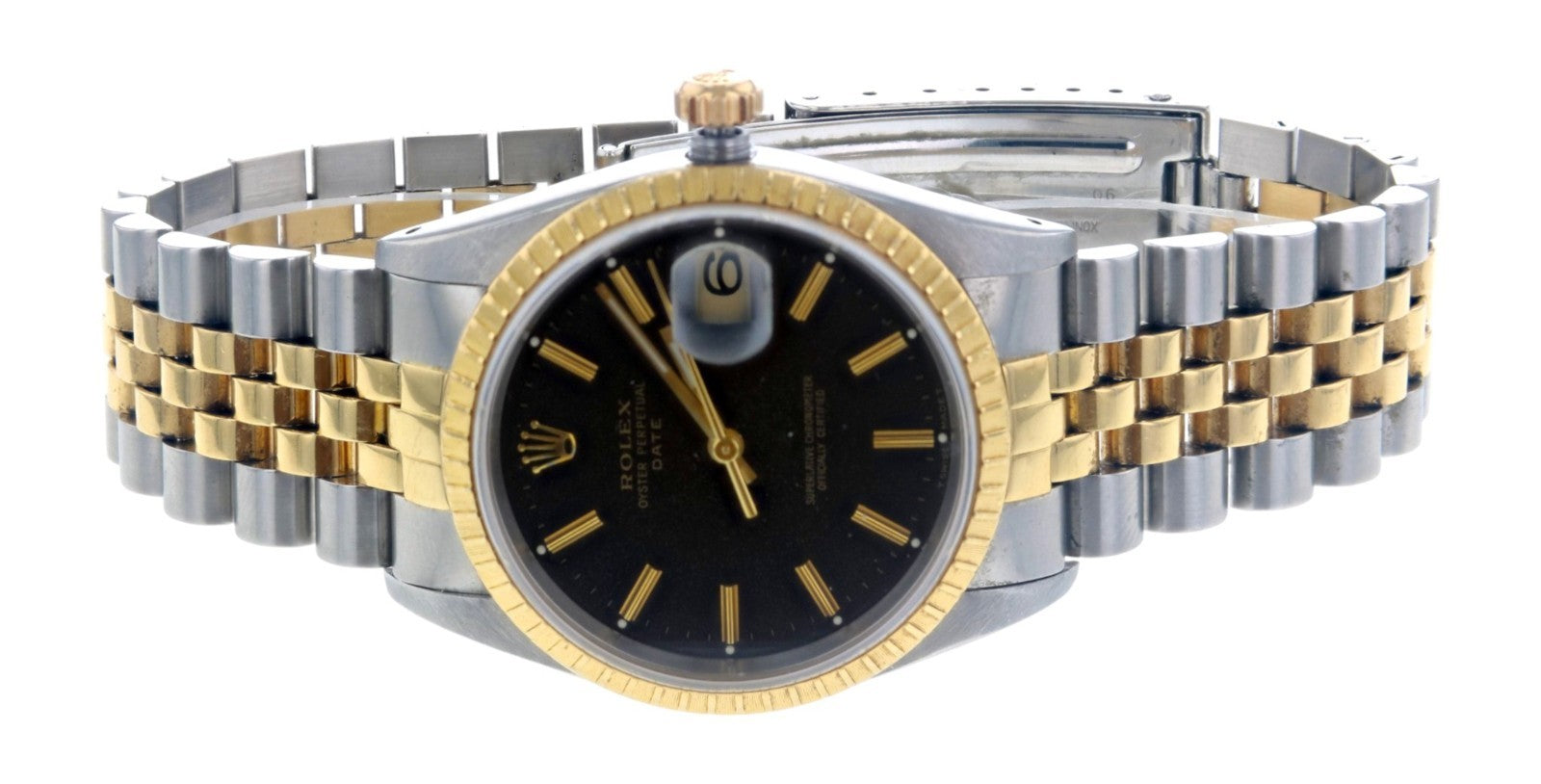 Rolex Oyster Perpetual Datejust 15223 34mm Two-Tone Steel 18K Gold Black Dial