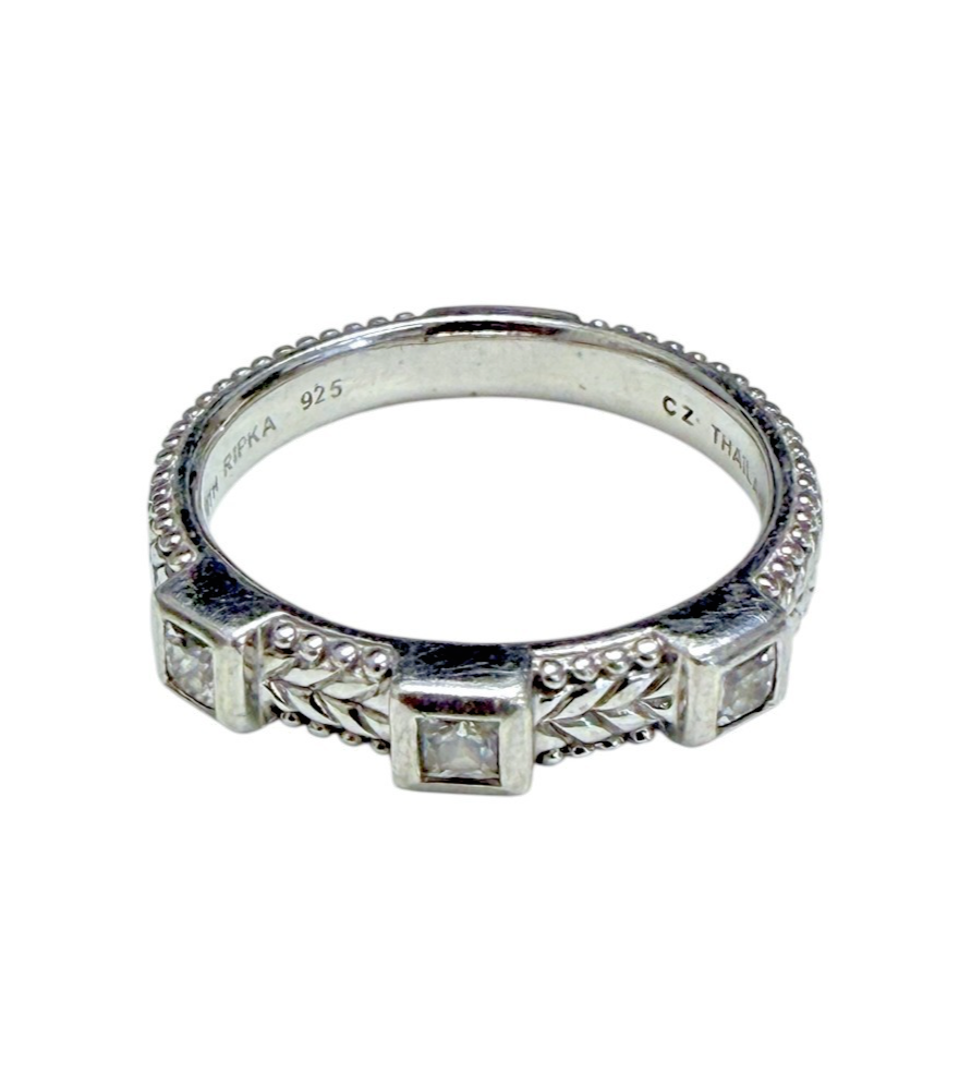 Judith Ripka 925 Sterling Silver CZ Braided Band Ring Size 10, 5.4g