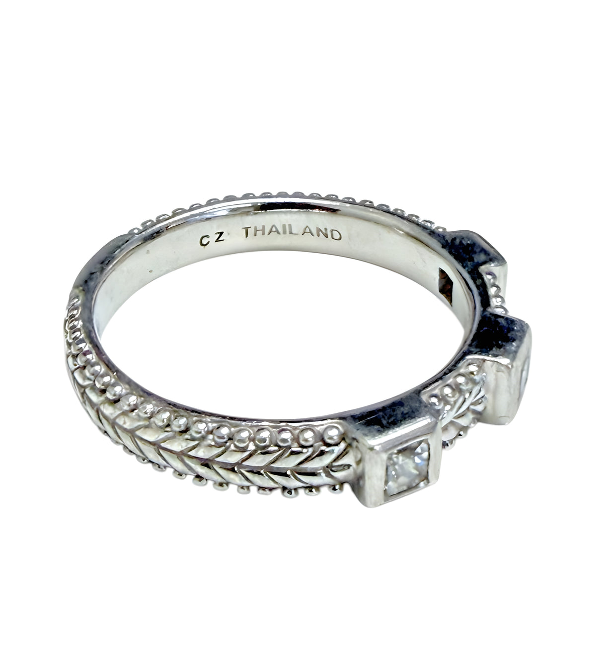 Judith Ripka 925 Sterling Silver CZ Braided Band Ring Size 10, 5.4g