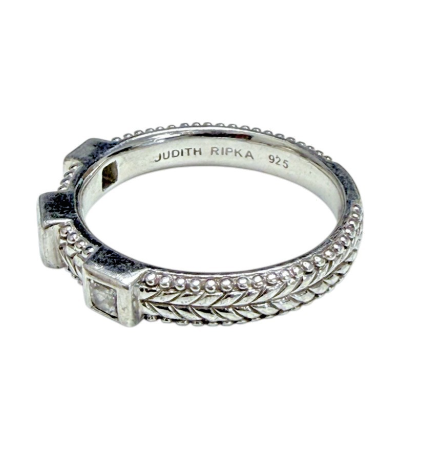Judith Ripka 925 Sterling Silver CZ Braided Band Ring Size 10, 5.4g
