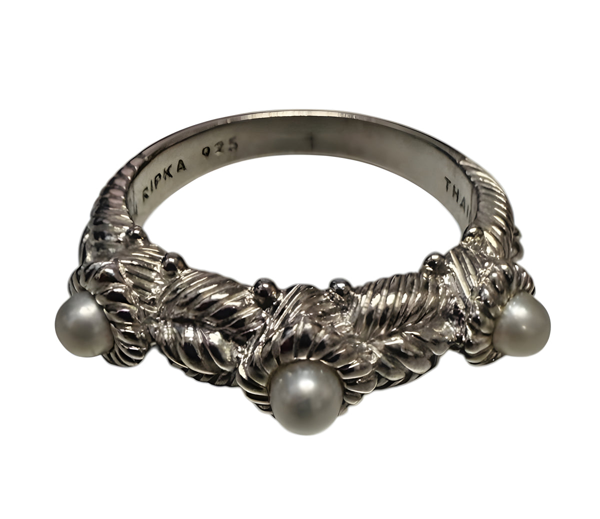 Judith Ripka 925 Sterling Silver Pearl Cable Ring Size 9