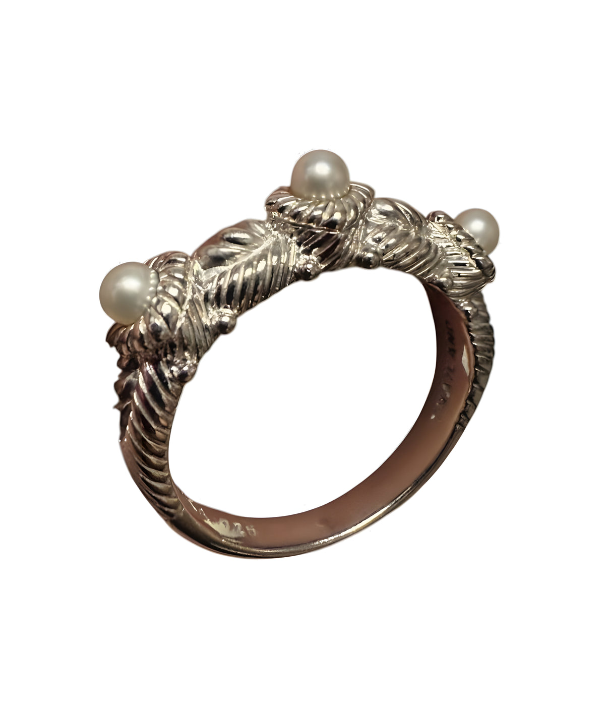 Judith Ripka 925 Sterling Silver Pearl Cable Ring Size 9