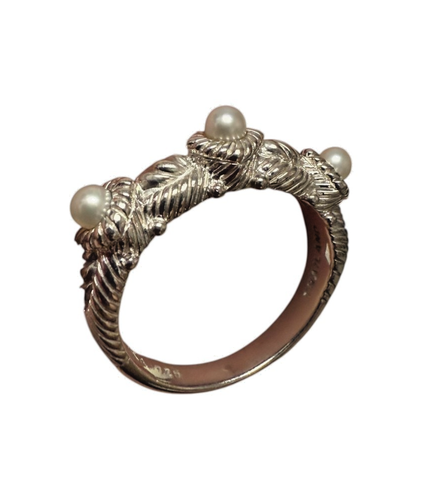 Judith Ripka 925 Sterling Silver Pearl Cable Ring Size 9