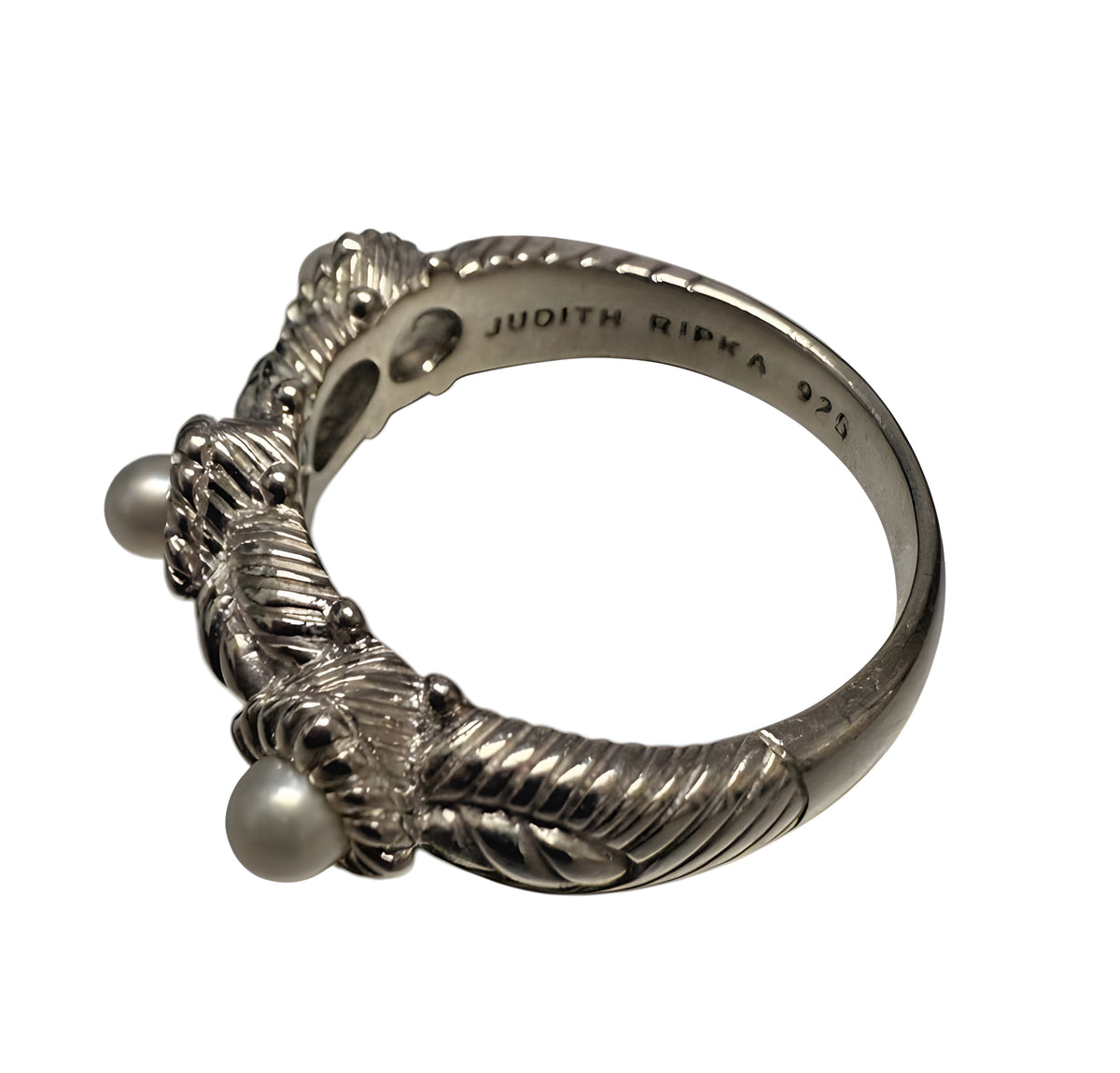 Judith Ripka 925 Sterling Silver Pearl Cable Ring Size 9