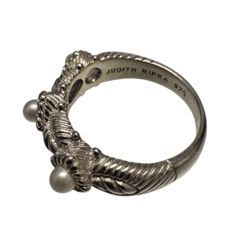 Judith Ripka 925 Sterling Silver Pearl Cable Ring Size 9