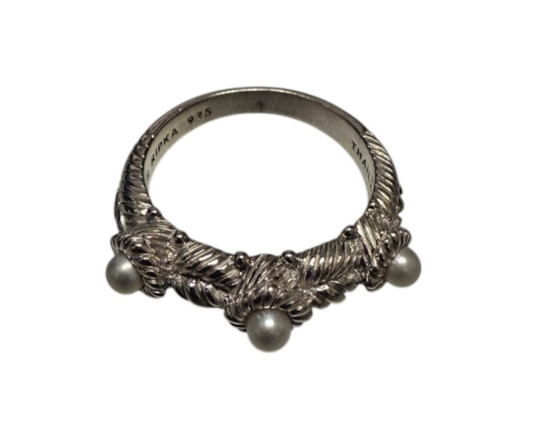 Judith Ripka 925 Sterling Silver Pearl Cable Ring Size 9