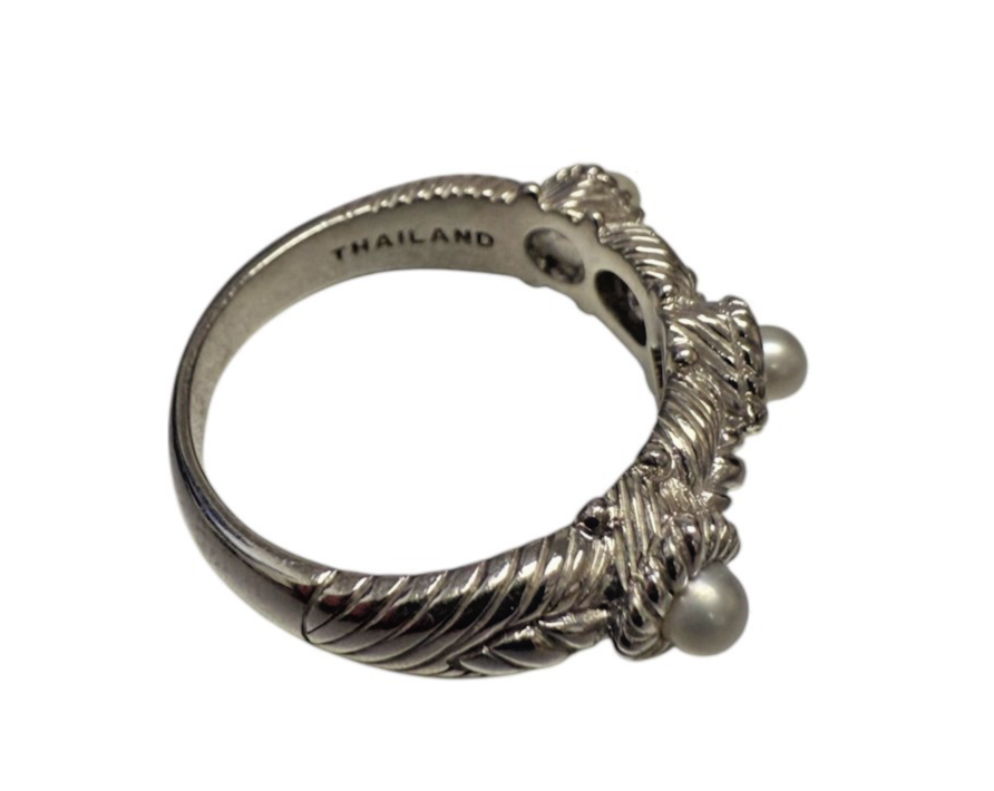 Judith Ripka 925 Sterling Silver Pearl Cable Ring Size 9