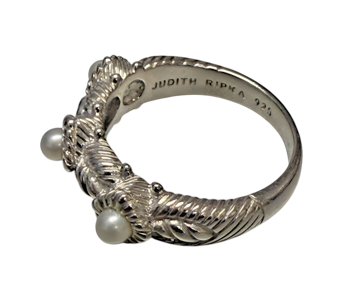 Judith Ripka 925 Sterling Silver Pearl Cable Ring Size 9