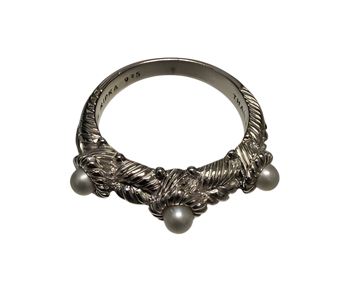 Judith Ripka 925 Sterling Silver Pearl Cable Ring Size 9