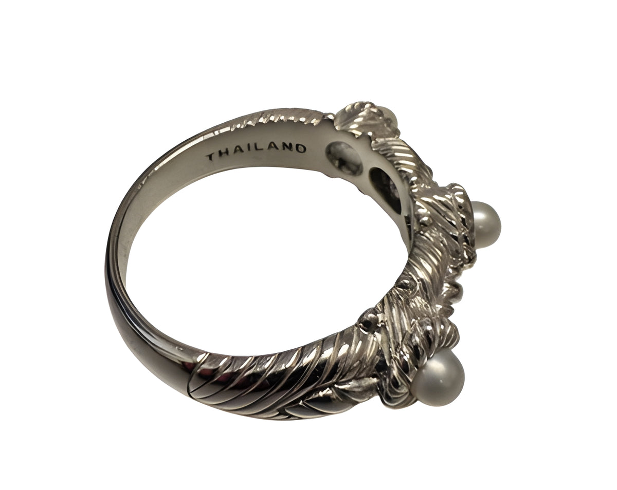 Judith Ripka 925 Sterling Silver Pearl Cable Ring Size 9