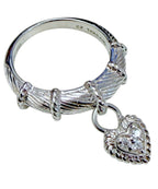 Judith Ripka 925 Sterling Silver CZ Heart Charm Ring Size 10 Cable Band