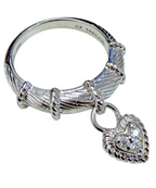 Judith Ripka 925 Sterling Silver CZ Heart Charm Ring Size 10 Cable Band