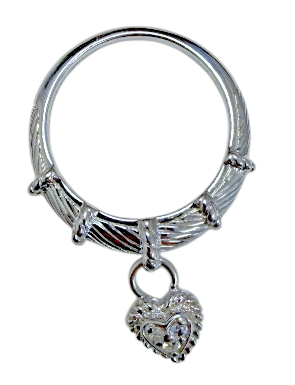 Judith Ripka 925 Sterling Silver CZ Heart Charm Ring Size 10 Cable Band