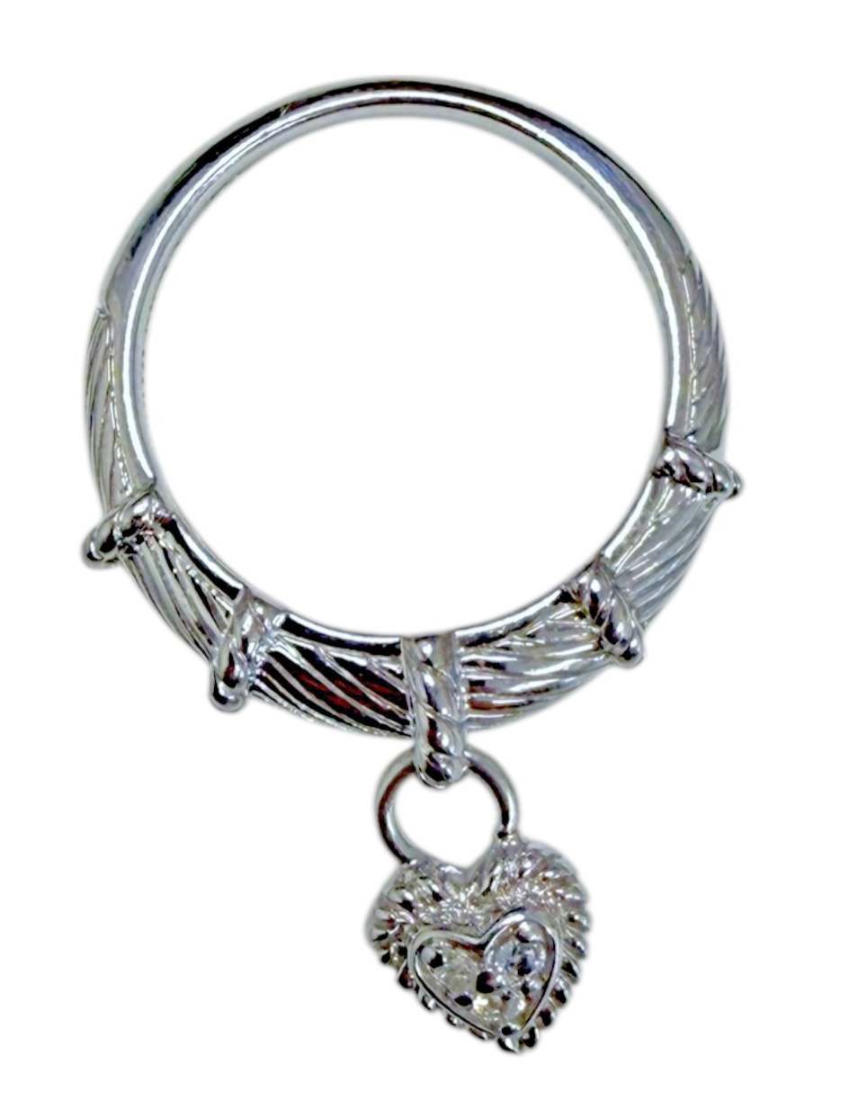 Judith Ripka 925 Sterling Silver CZ Heart Charm Ring Size 10 Cable Band