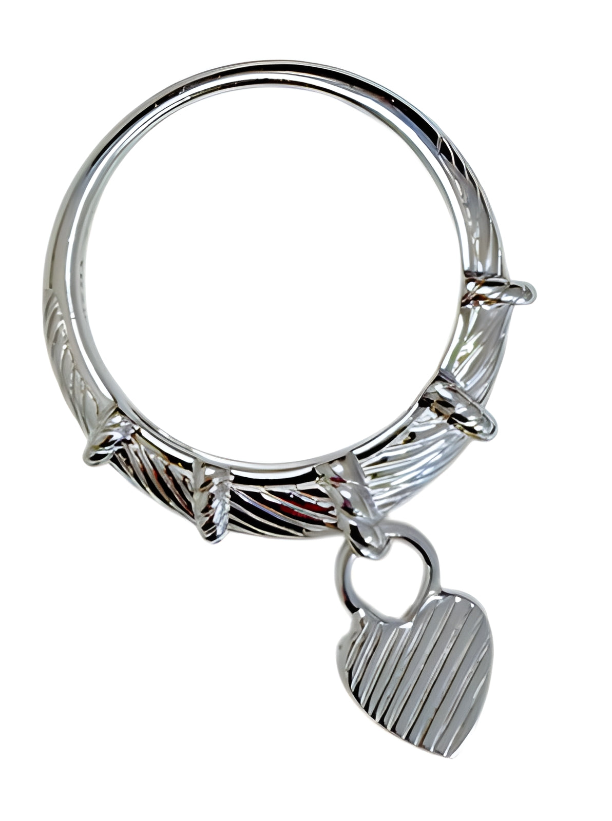 Judith Ripka 925 Sterling Silver CZ Heart Charm Ring Size 10 Cable Band