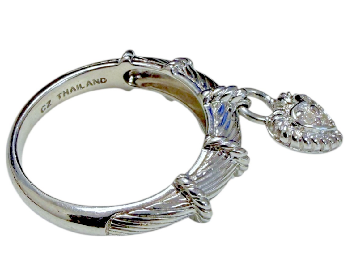 Judith Ripka 925 Sterling Silver CZ Heart Charm Ring Size 10 Cable Band
