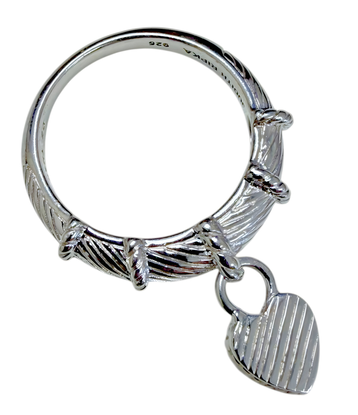 Judith Ripka 925 Sterling Silver CZ Heart Charm Ring Size 10 Cable Band