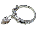 Judith Ripka 925 Sterling Silver CZ Heart Charm Ring Size 10 Cable Band