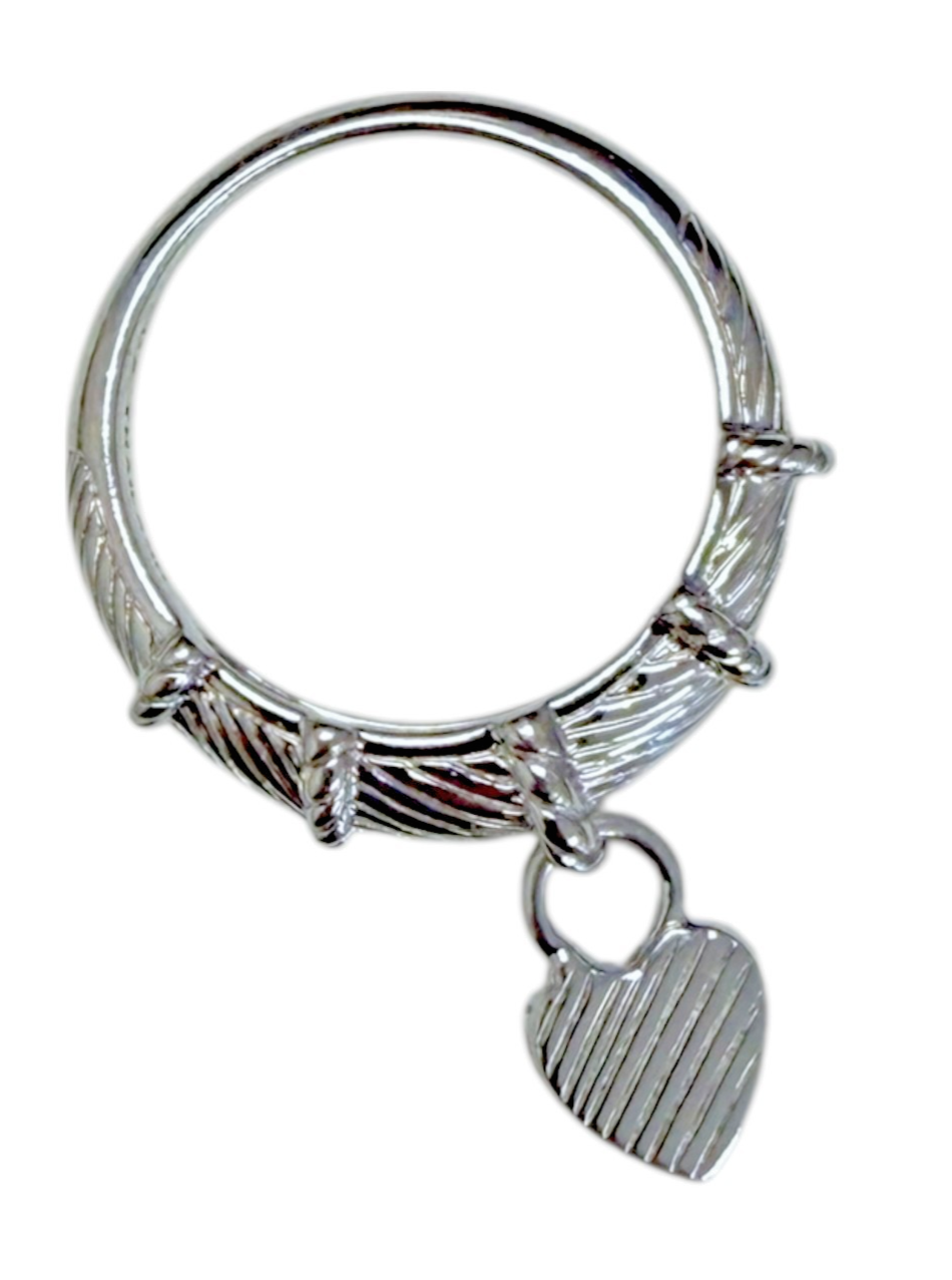 Judith Ripka 925 Sterling Silver CZ Heart Charm Ring Size 10 Cable Band