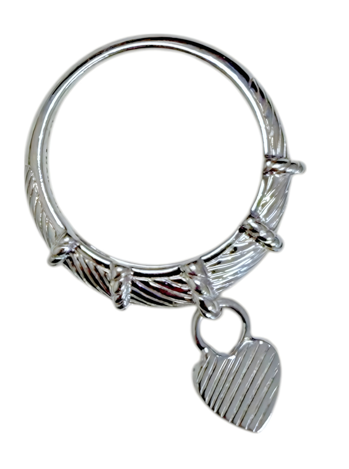 Judith Ripka 925 Sterling Silver CZ Heart Charm Ring Size 10 Cable Band