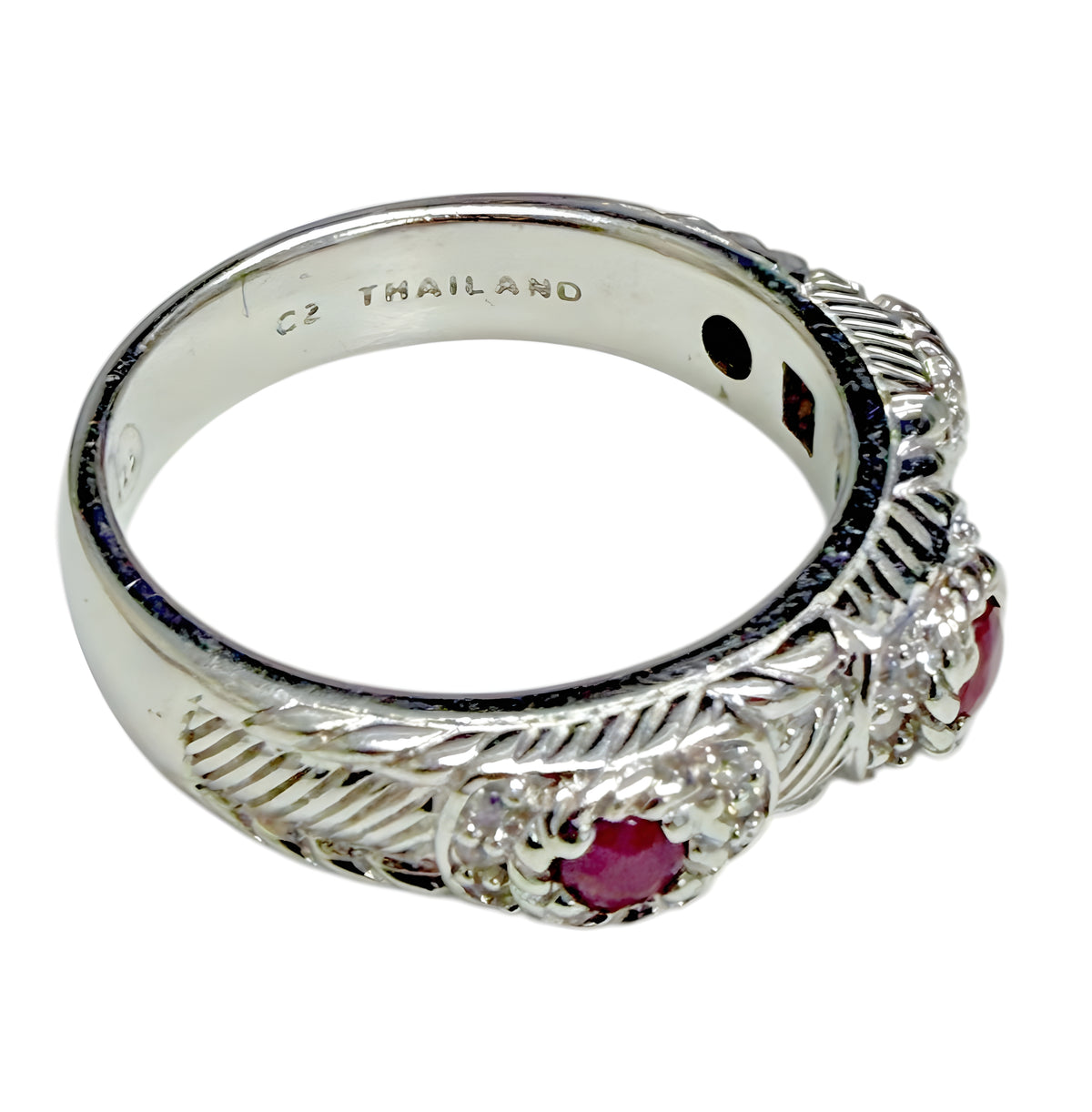 Judith Ripka 925 Sterling Silver Ruby Ring Size 9 Cable Bezel Designer