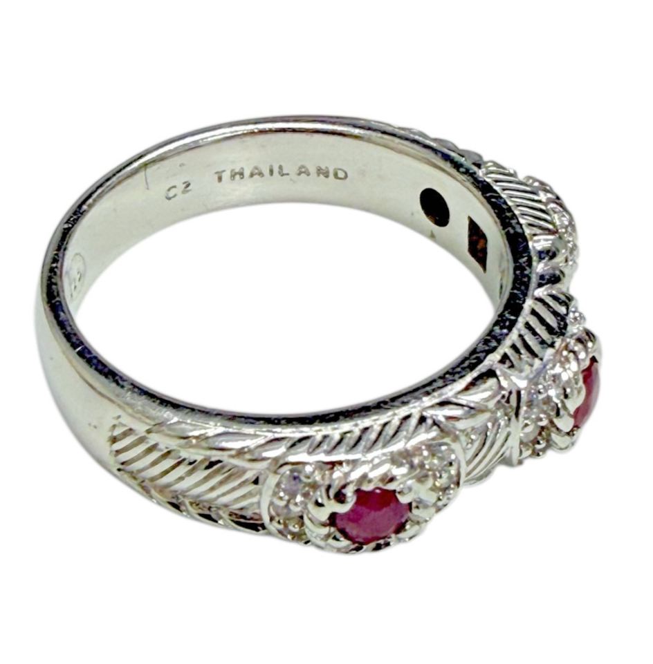 Judith Ripka 925 Sterling Silver Ruby Ring Size 9 Cable Bezel Designer
