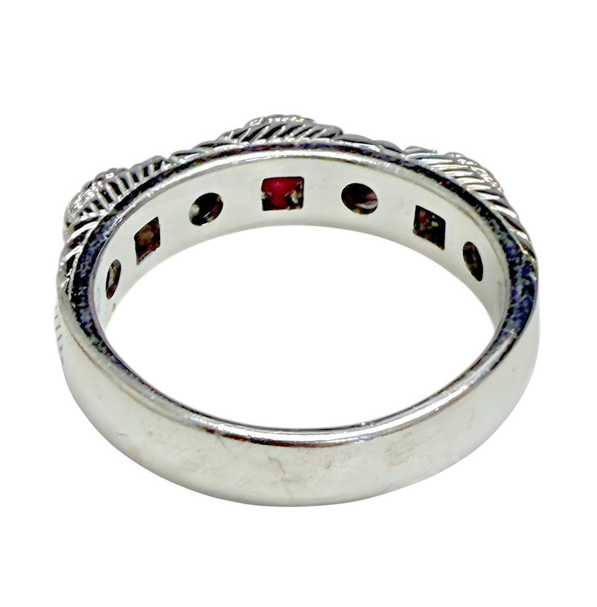 Judith Ripka 925 Sterling Silver Ruby Ring Size 9 Cable Bezel Designer