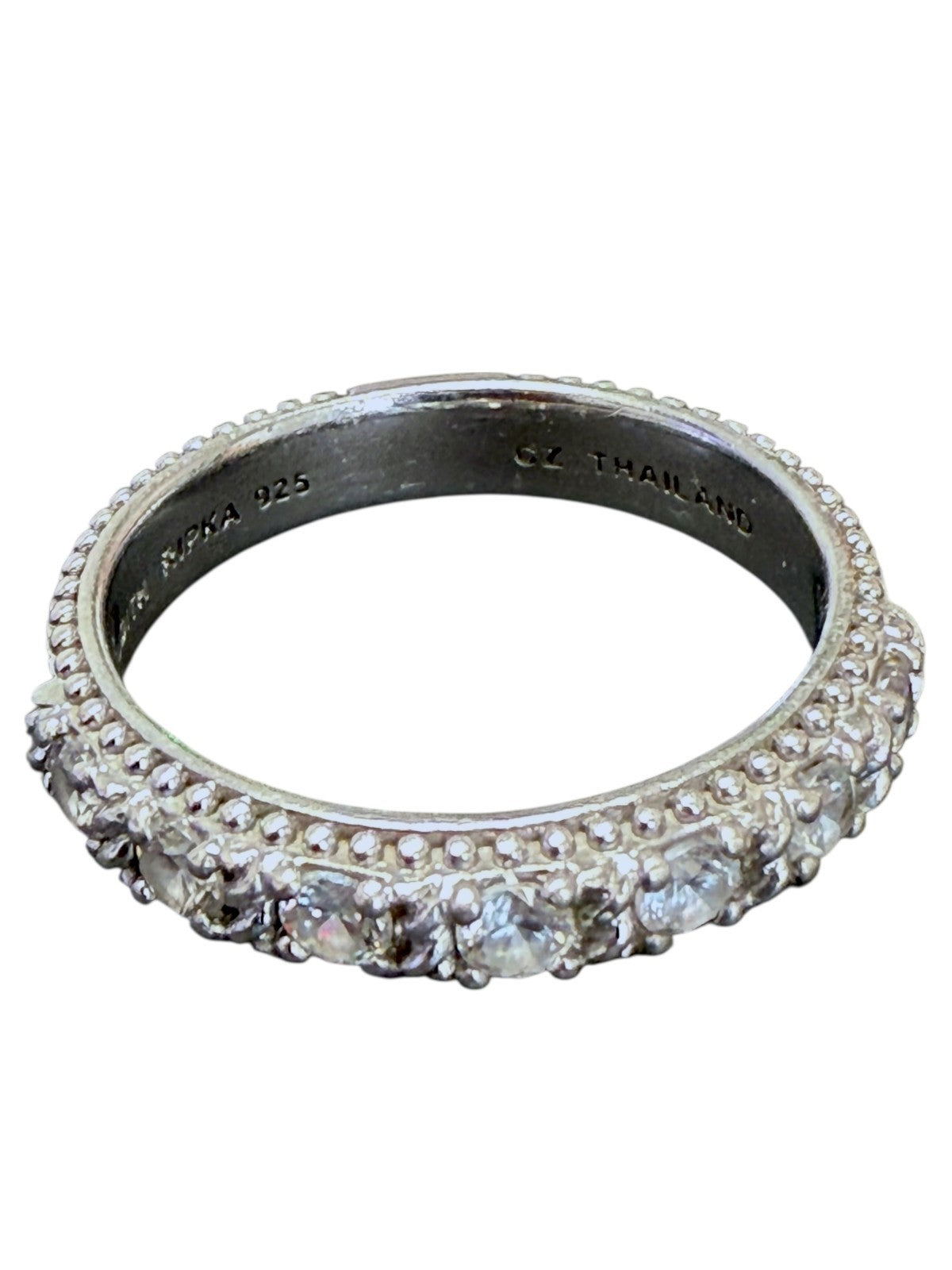 .Judith Ripka Sterling Silver 4.5m m Beaded Cable Stackable CZ Band Ring Size 10