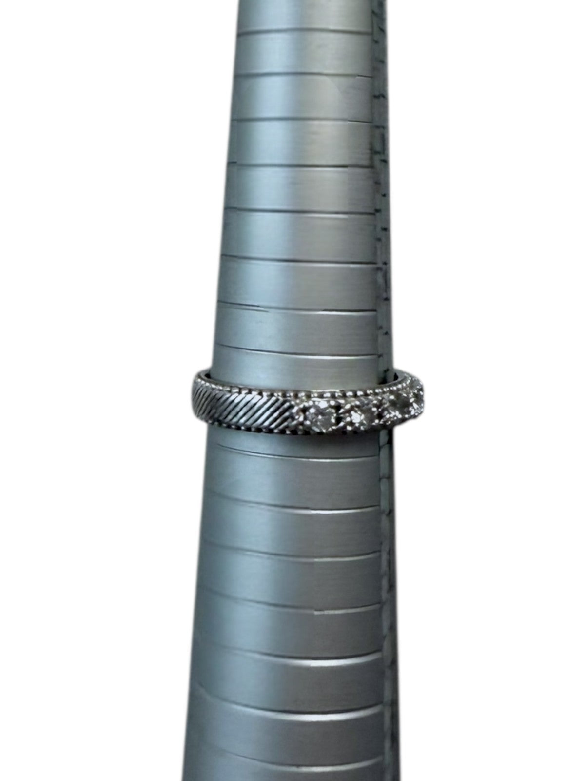 .Judith Ripka Sterling Silver 4.5m m Beaded Cable Stackable CZ Band Ring Size 10